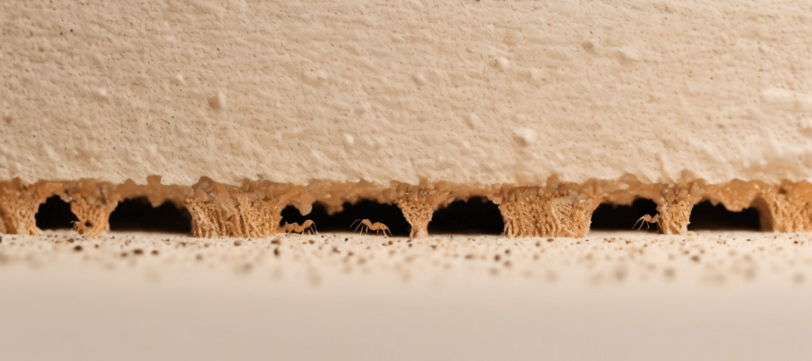 Subterranean vs Drywood Termites in UAE - side-by-side comparison showing mud tubes and frass damage in a Dubai villa