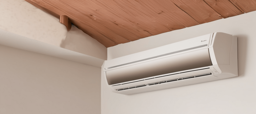 AC installation angle wrong causing water leak from indoor unit drain pan overflow in Dubai apartment