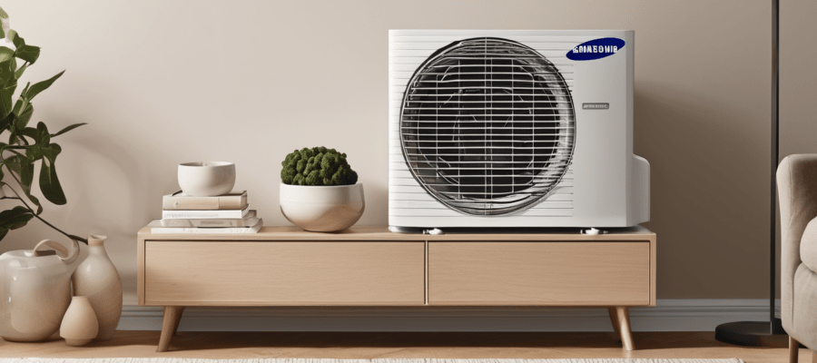 Samsung AC Drain Pan Clogged Causes and Fixes - technician inspecting blocked condensate drain pan inside Samsung split unit in Dubai apartment
