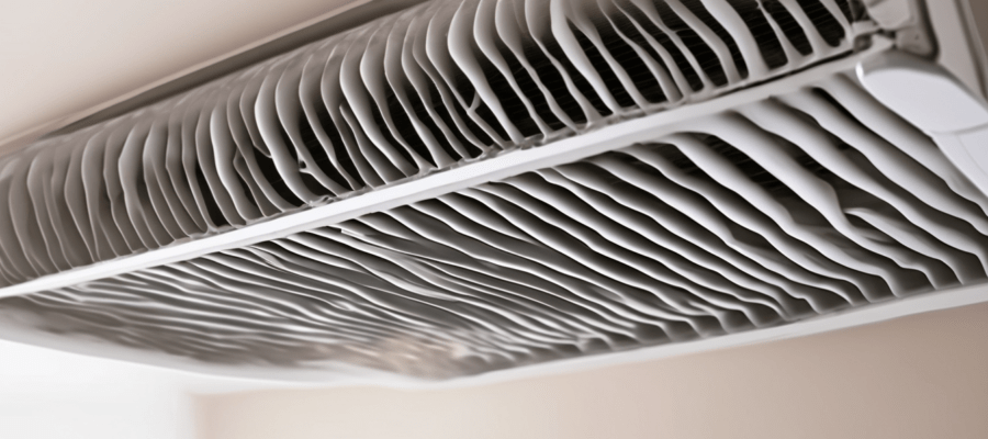 Signs Your AC Evaporator Coil Is Frozen or Damaged - ice build-up on indoor unit evaporator coil in Dubai villa