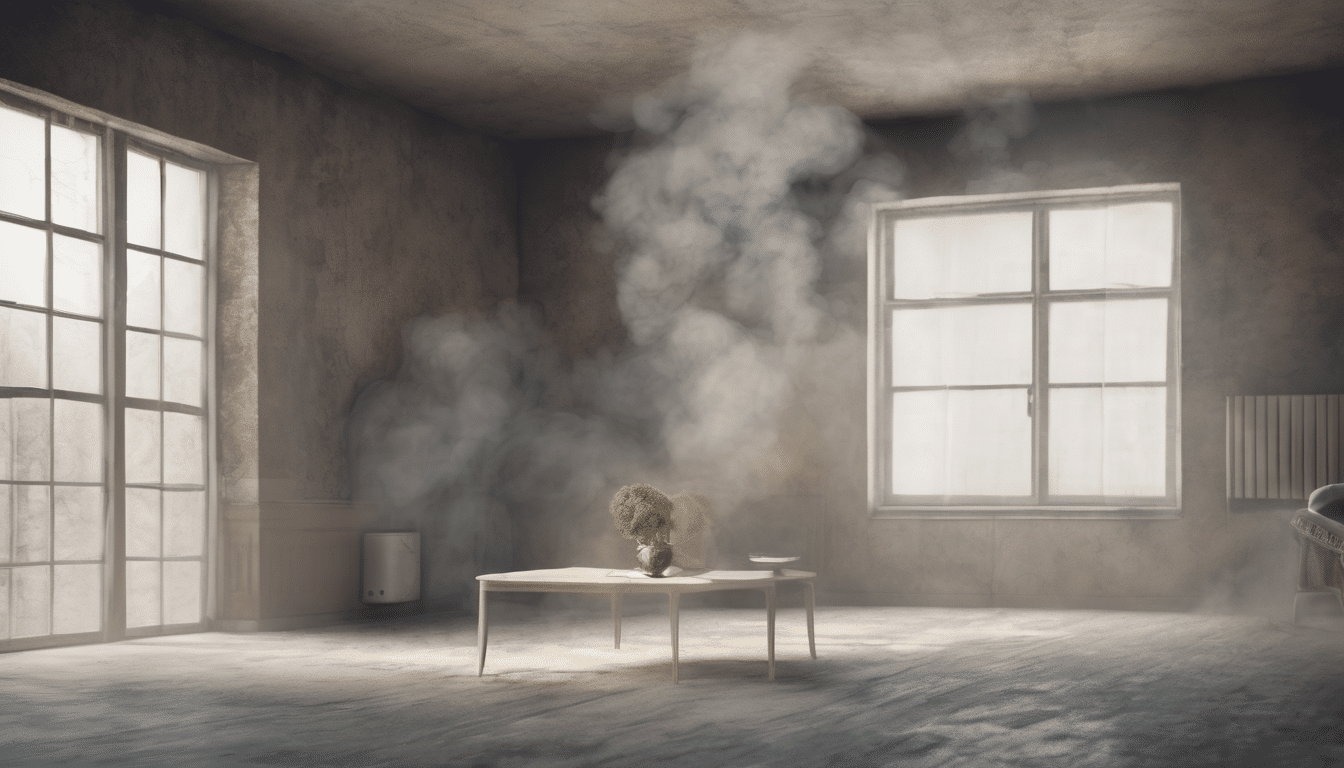 ["Health Risks from Poor Indoor Air - Illustration showing lungs affected by indoor pollutants like mould spores, dust, and chemicals in a Dubai villa setting"]