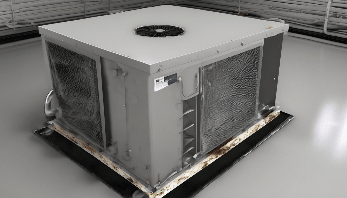 Case study illustration: Technical photograph showing air handling unit cooling coil with visible contamination/scaling, or c