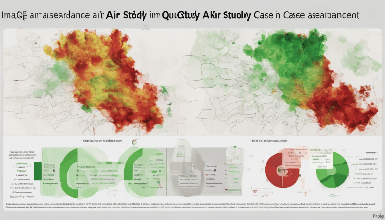 Case study illustration: Before-and-after dashboard visualisation of IAQ metrics in green (improved) and red (initial exceeda