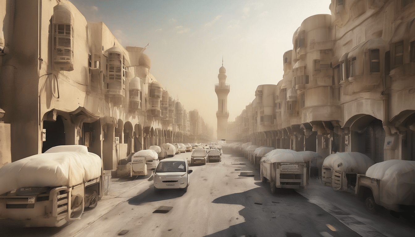 "UAE Regulations, IAQ Standards And Compliance Strategies For Particulate Monitoring" - image showing a modern UAE office building with indoor air quality sensors tracking PM2.5 and PM10 levels against regulatory and standards-based thresholds