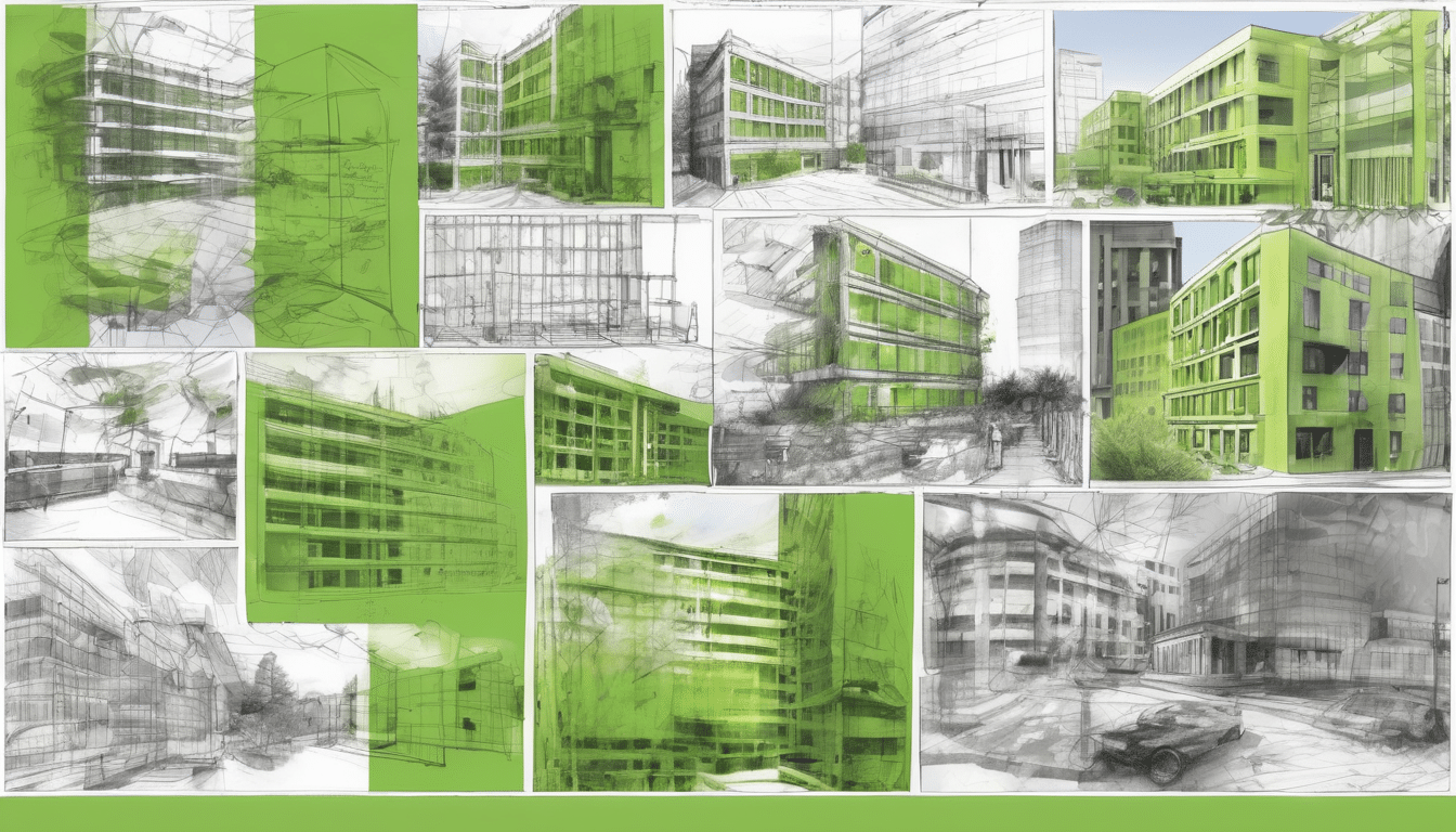 Case study illustration: Professional team meeting in a conference room showing engineers, architects, and building scientist